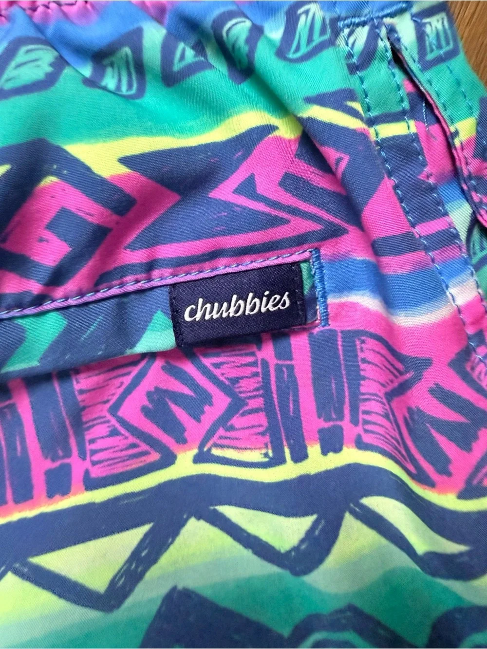 chubbies Neon Aztec Swim Trunks - Blue, Pink, Green